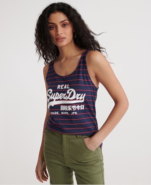 Superdry Vintage Stripe Classic Női Mellény Sötétkék/Csíkok | QUFDE8391